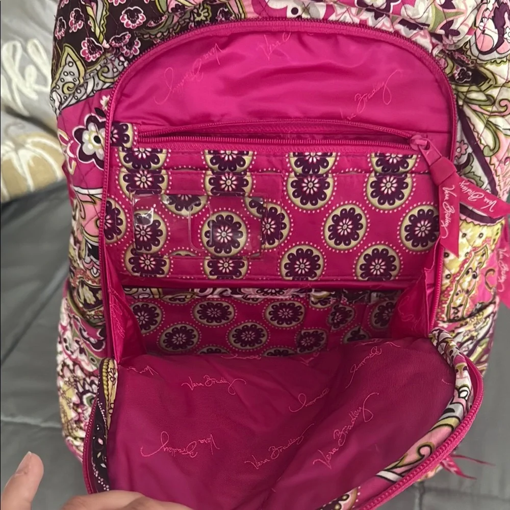Vera Bradley Pink and Green Quilted Laptop Backpack - Picture 2 of 5